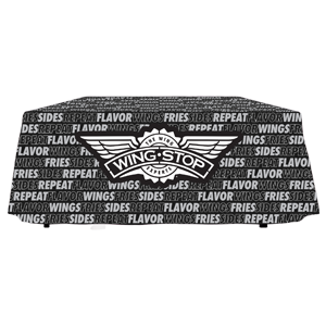 8' Wingstop Black Logo Wings Fries Sides Repeat Tablecloth (fitted, 2023 art)